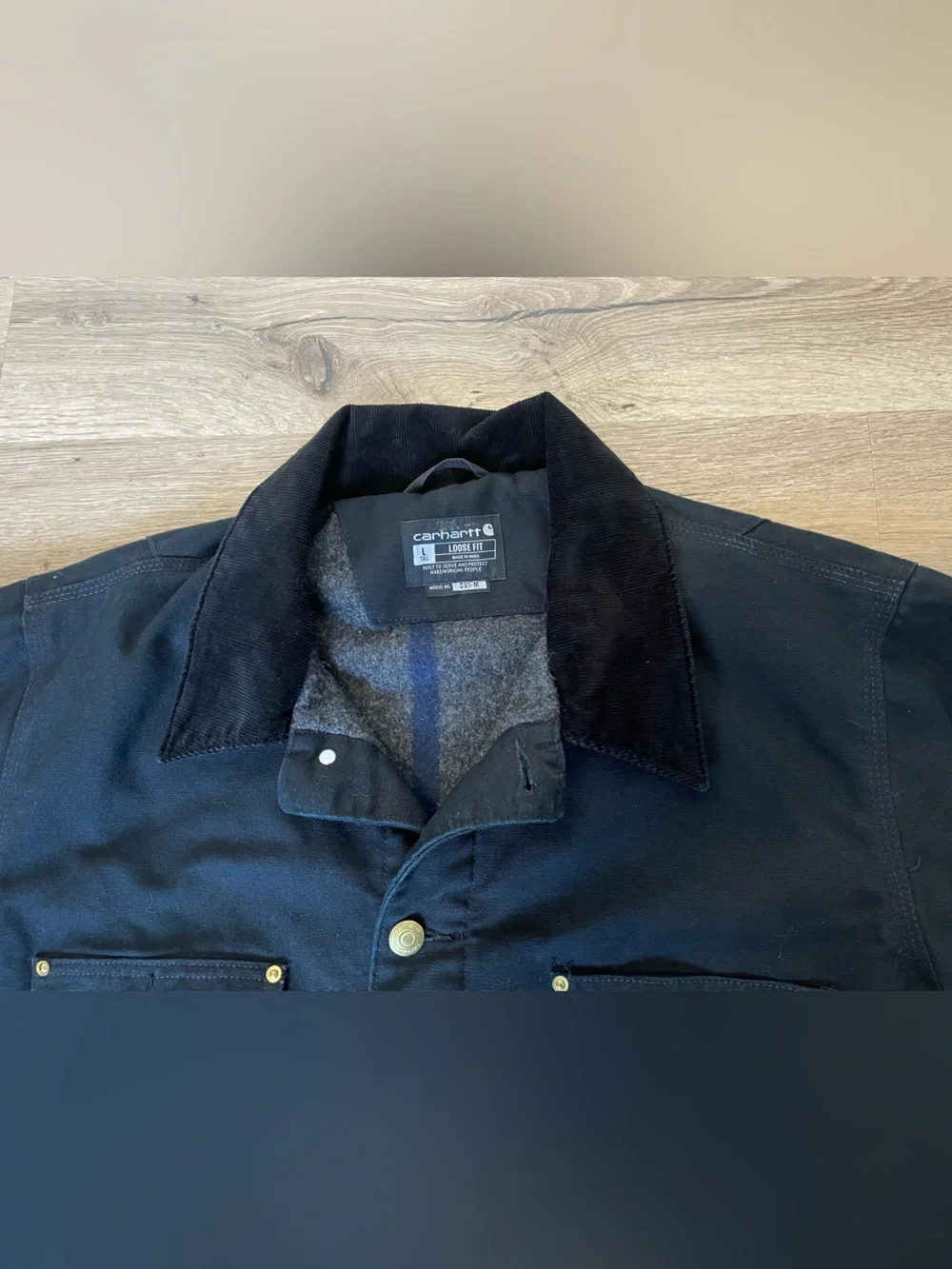 Carhartt Blanket Lined Chore Coat Mens L Tall Button Barn Jacket 103825 BLK